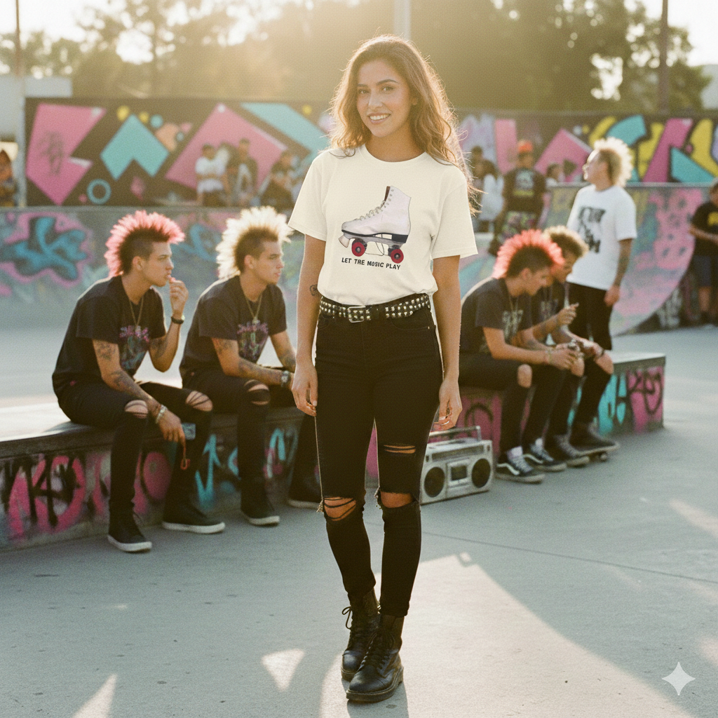 Roller Skate Tee — "Let the Music Play" Graphic T-Shirt