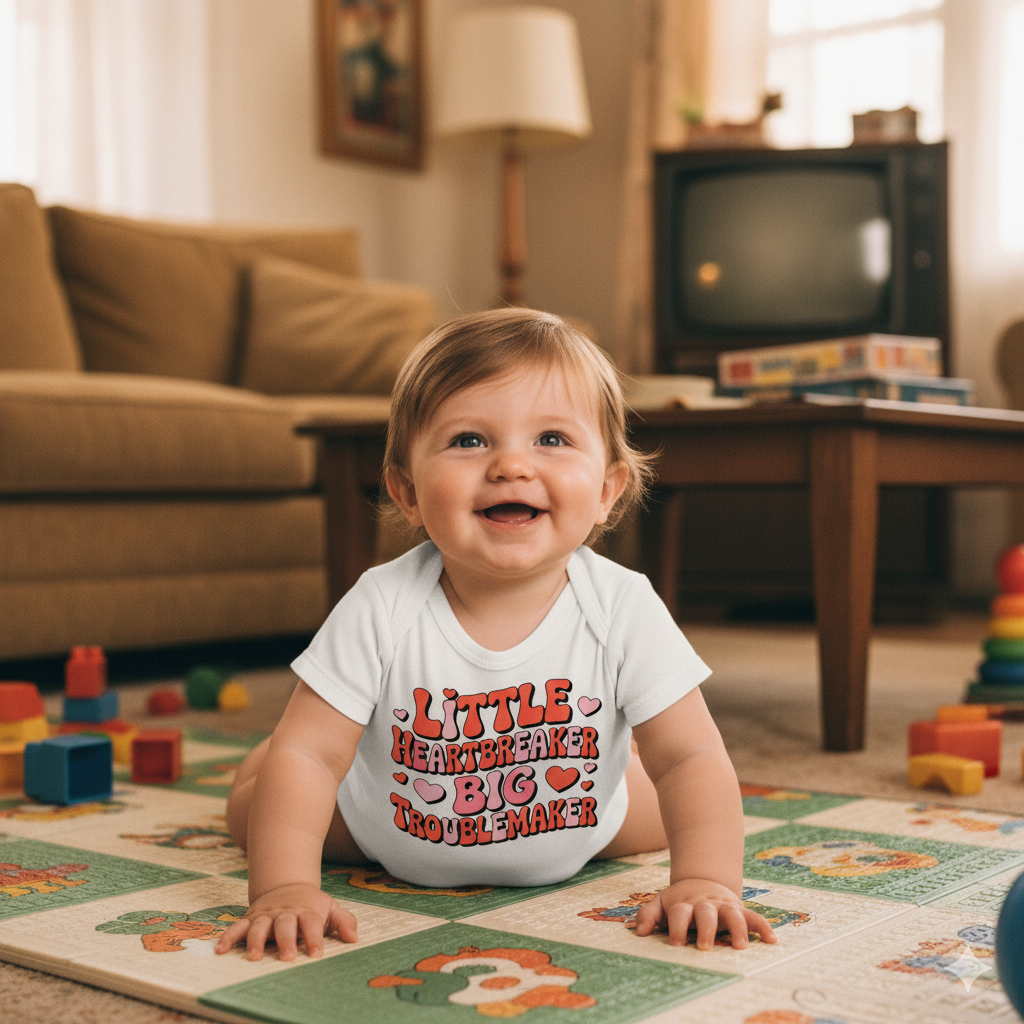 Infant Bodysuit — "Little Heartbreaker Big Trouble" Retro Heart Baby Onesie