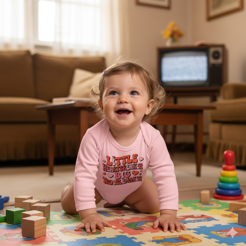 Infant Bodysuit — "Little Heartbreaker Big Trouble" Retro Heart Baby Onesie