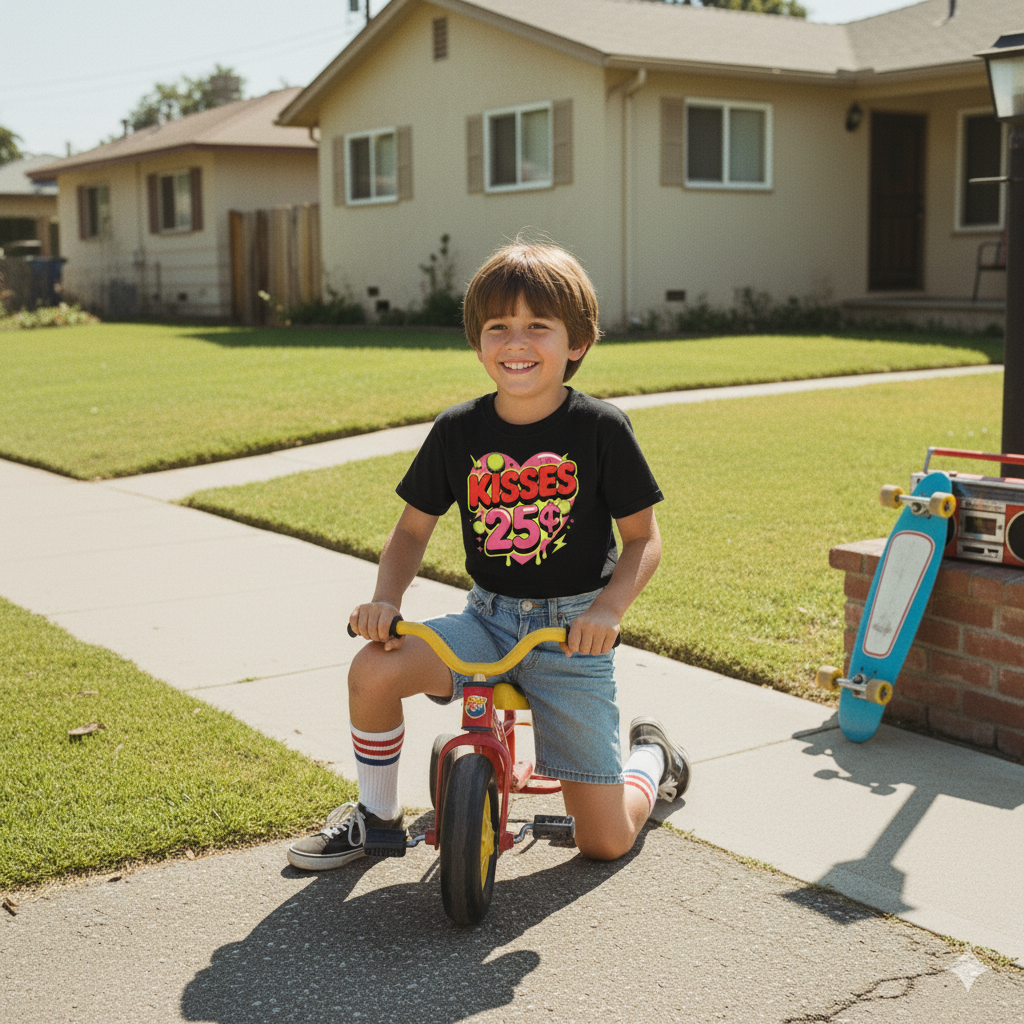 Kids T-Shirt — "Kisses 25" Retro Valentine Heart Tee 80s Retro
