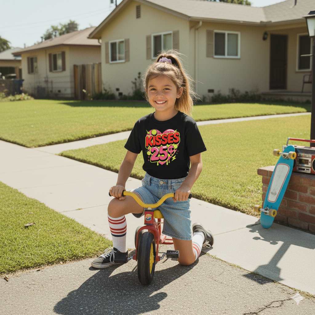 Kids T-Shirt — "Kisses 25" Retro Valentine Heart Tee 80s Retro
