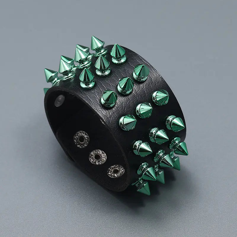 Three-Row Colorful Spike Punk Leather Bracelet