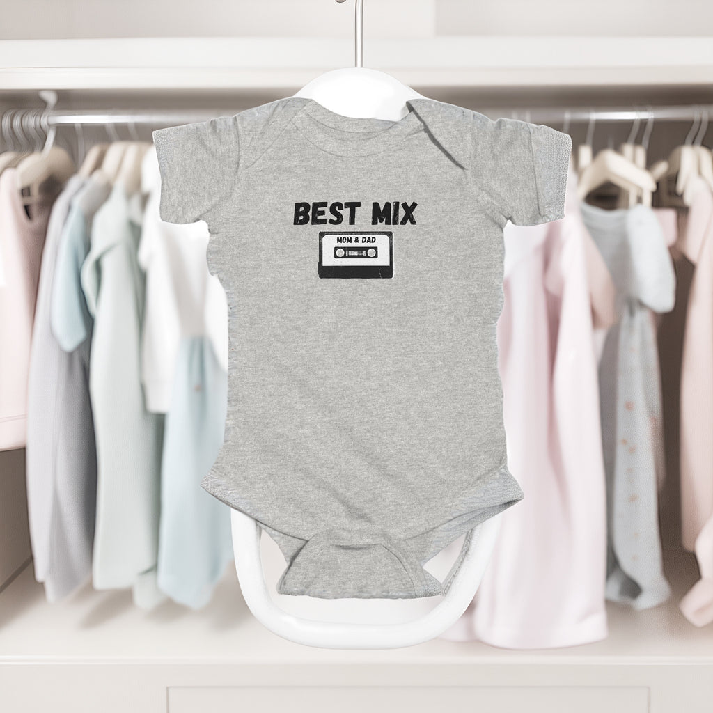 Baby Bodysuit — "Best Mix Mom and Dad" Cassette Retro Infant Onesie