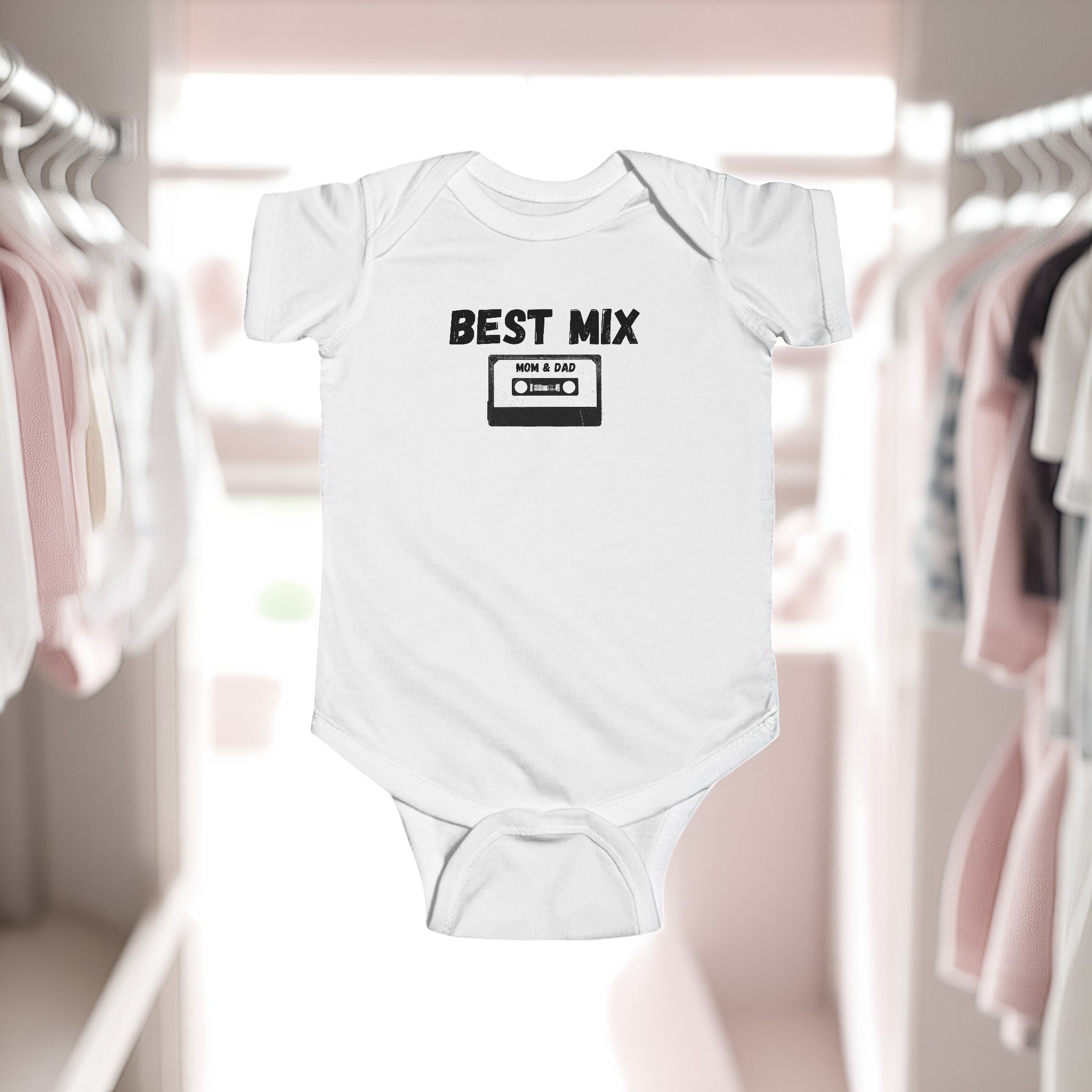 Baby Bodysuit — "Best Mix Mom and Dad" Cassette Retro Infant Onesie