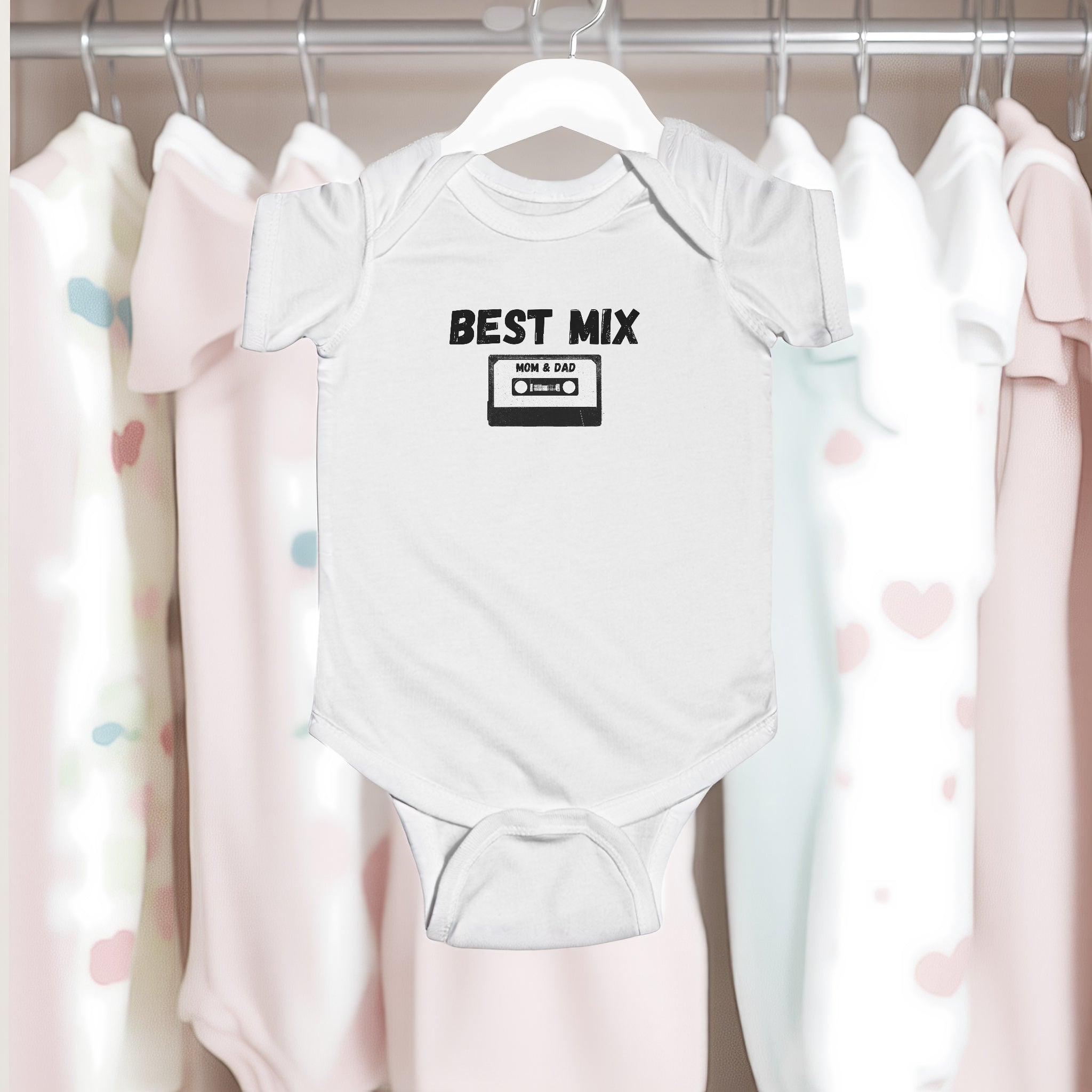 Baby Bodysuit — "Best Mix Mom and Dad" Cassette Retro Infant Onesie
