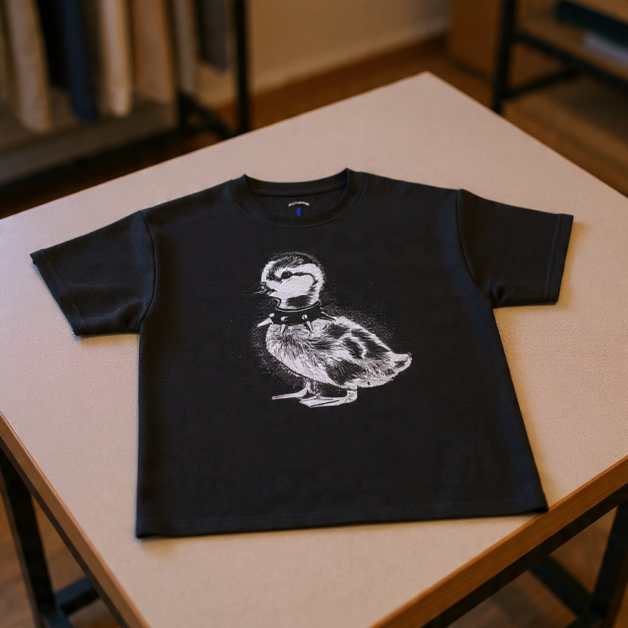 Punk Duckling Sketch T-Shirt — Black & White Watercolor 80s Punk Rock Duck Tee