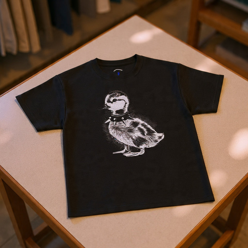 Punk Duckling Sketch T-Shirt — Black & White Watercolor 80s Punk Rock Duck Tee