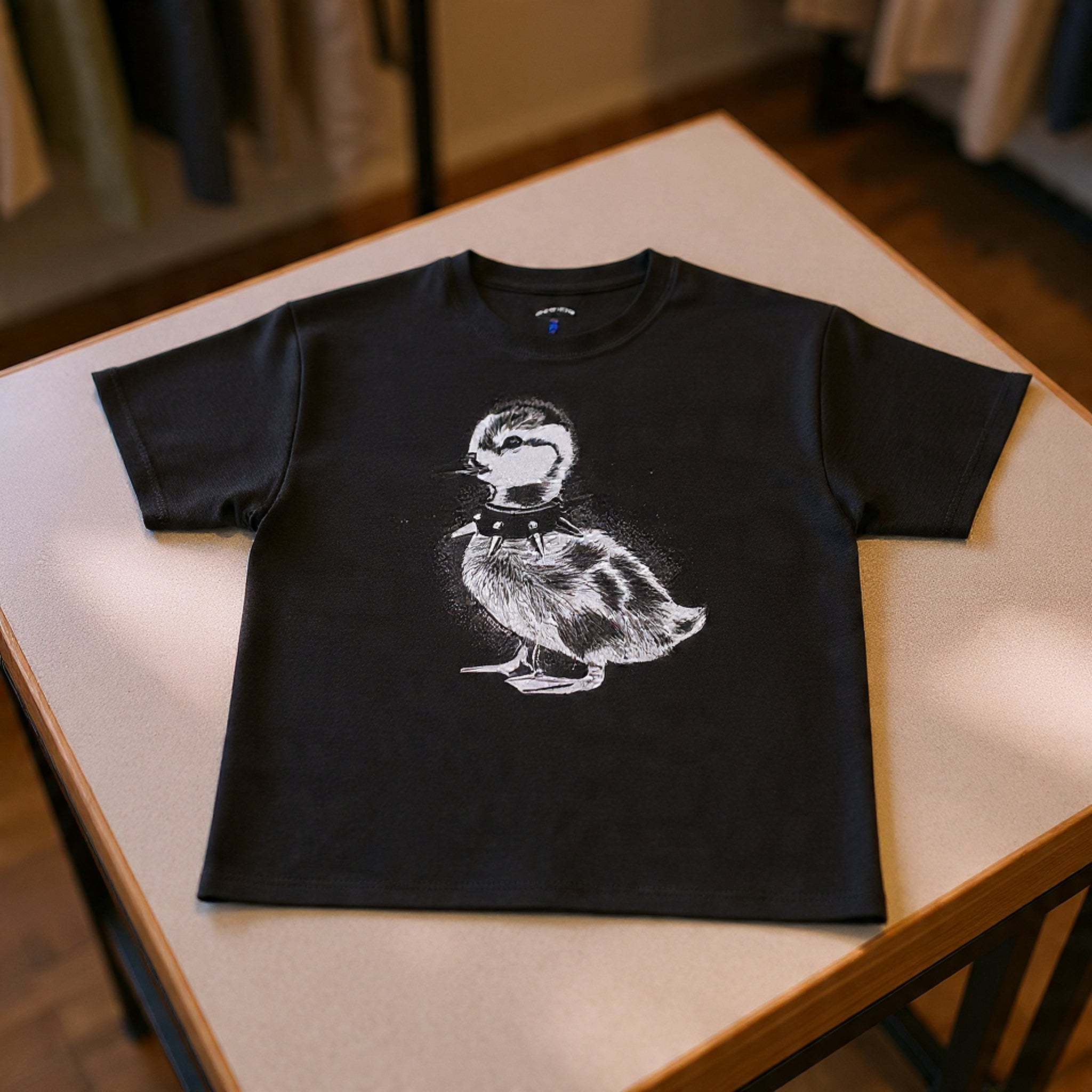 Punk Duckling Sketch T-Shirt — Black & White Watercolor 80s Punk Rock Duck Tee