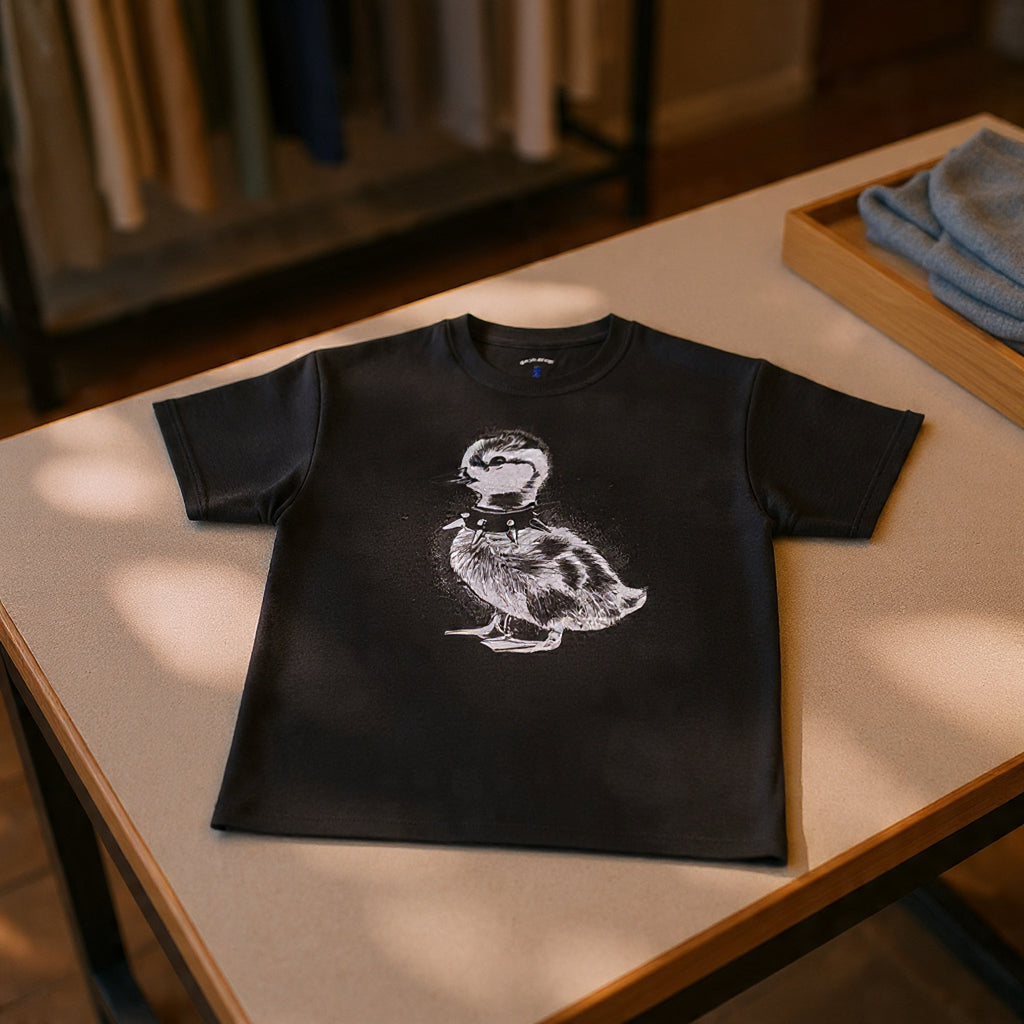 Punk Duckling Sketch T-Shirt — Black & White Watercolor 80s Punk Rock Duck Tee
