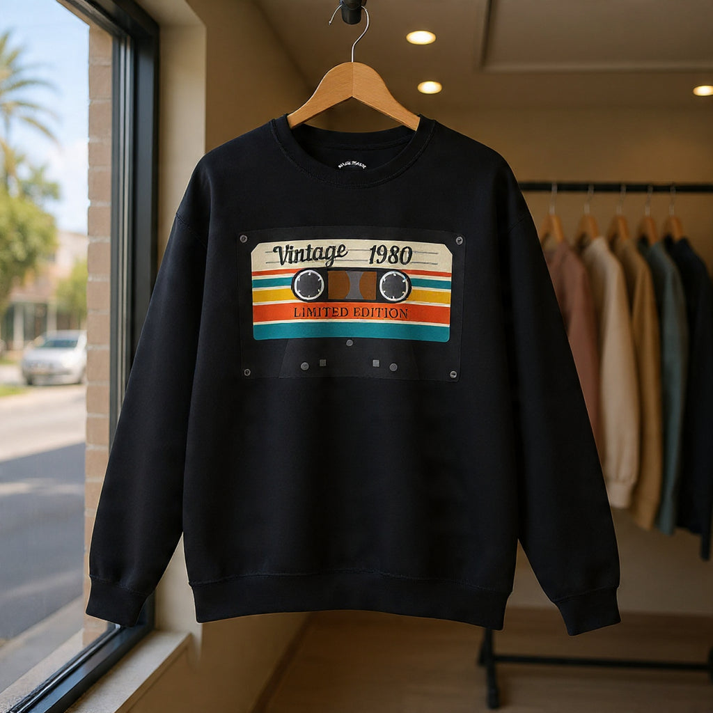Vintage 1980 Cassette Sweatshirt — Retro Limited Edition Crewneck