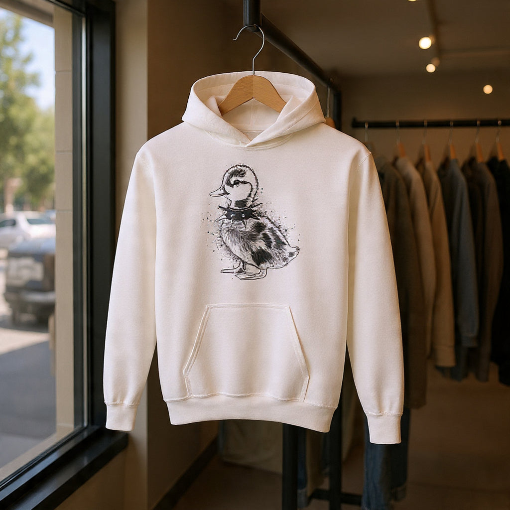 80s Punk Duckling Sketch Hoodie – Vintage Black & White Baby Duck Graphic Sweatshirt