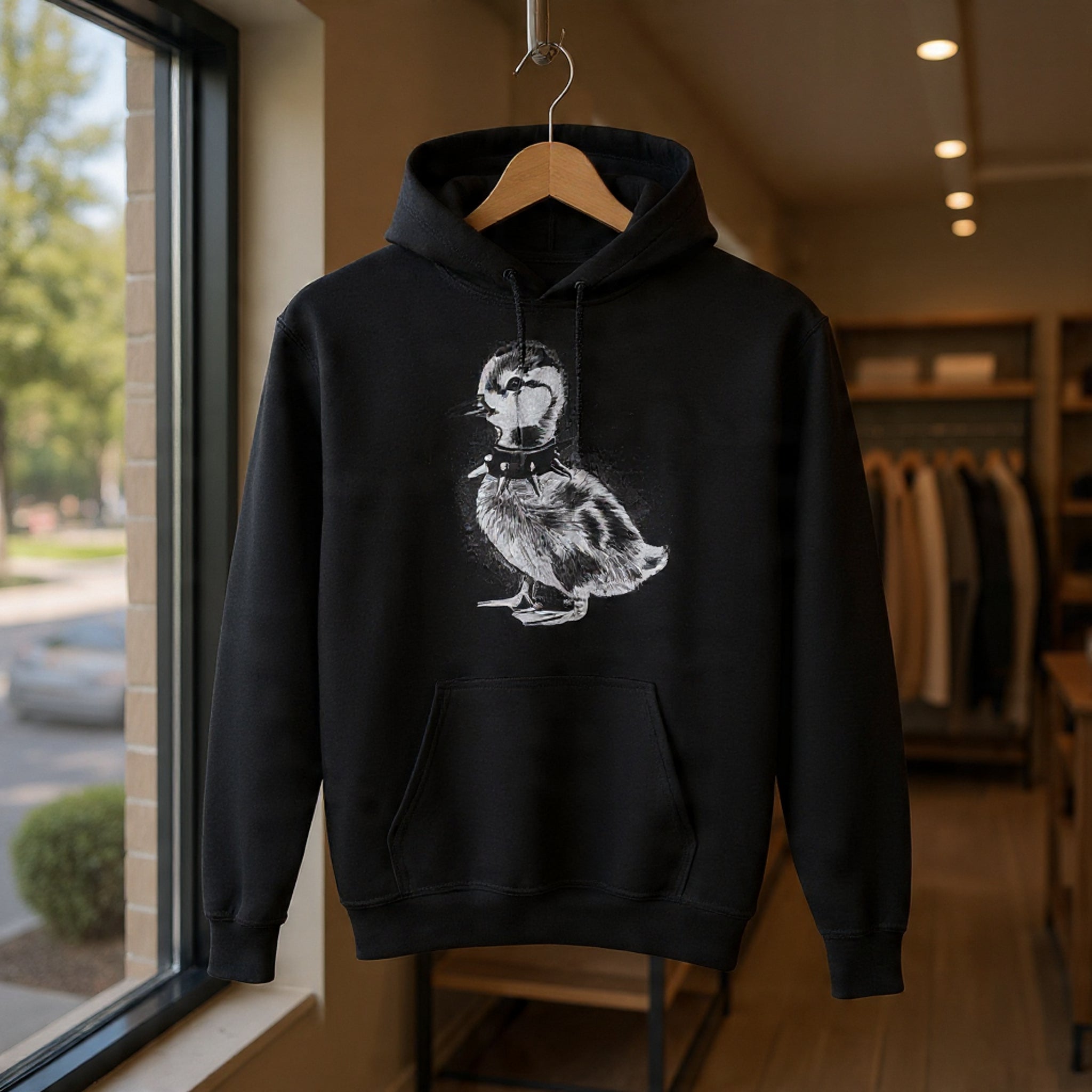 Youth Hoodie with Punk Duckling Illustration — Vintage 80s Punk Baby Duck Graphic Sweatshirt