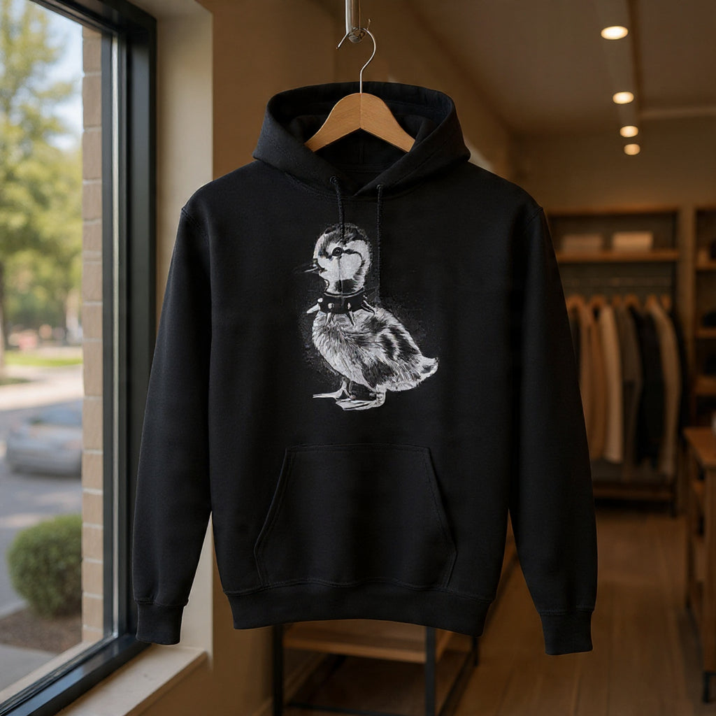 80s Punk Duckling Sketch Hoodie – Vintage Black & White Baby Duck Graphic Sweatshirt
