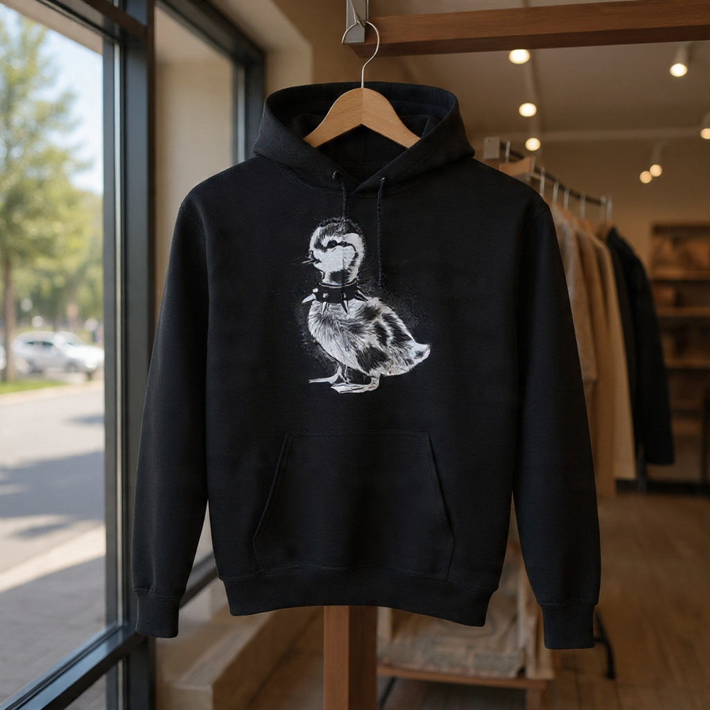 80s Punk Duckling Sketch Hoodie – Vintage Black & White Baby Duck Graphic Sweatshirt