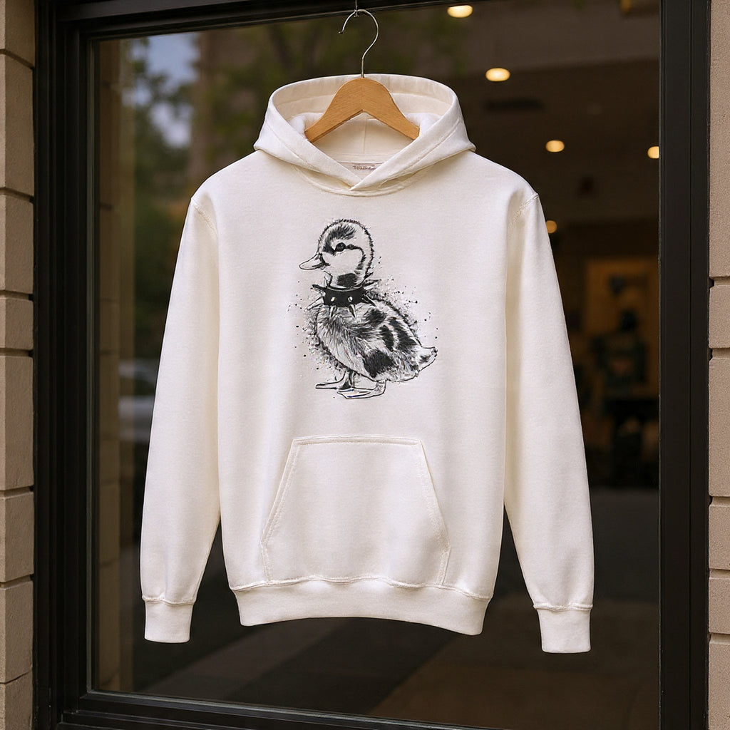 80s Punk Duckling Sketch Hoodie – Vintage Black & White Baby Duck Graphic Sweatshirt