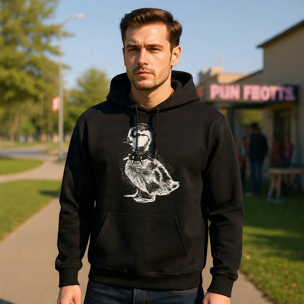 80s Punk Duckling Sketch Hoodie – Vintage Black & White Baby Duck Graphic Sweatshirt