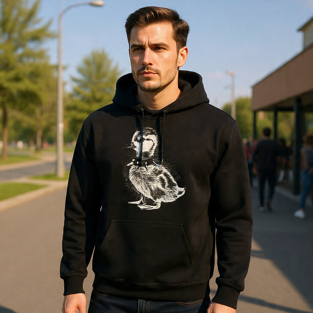 80s Punk Duckling Sketch Hoodie – Vintage Black & White Baby Duck Graphic Sweatshirt