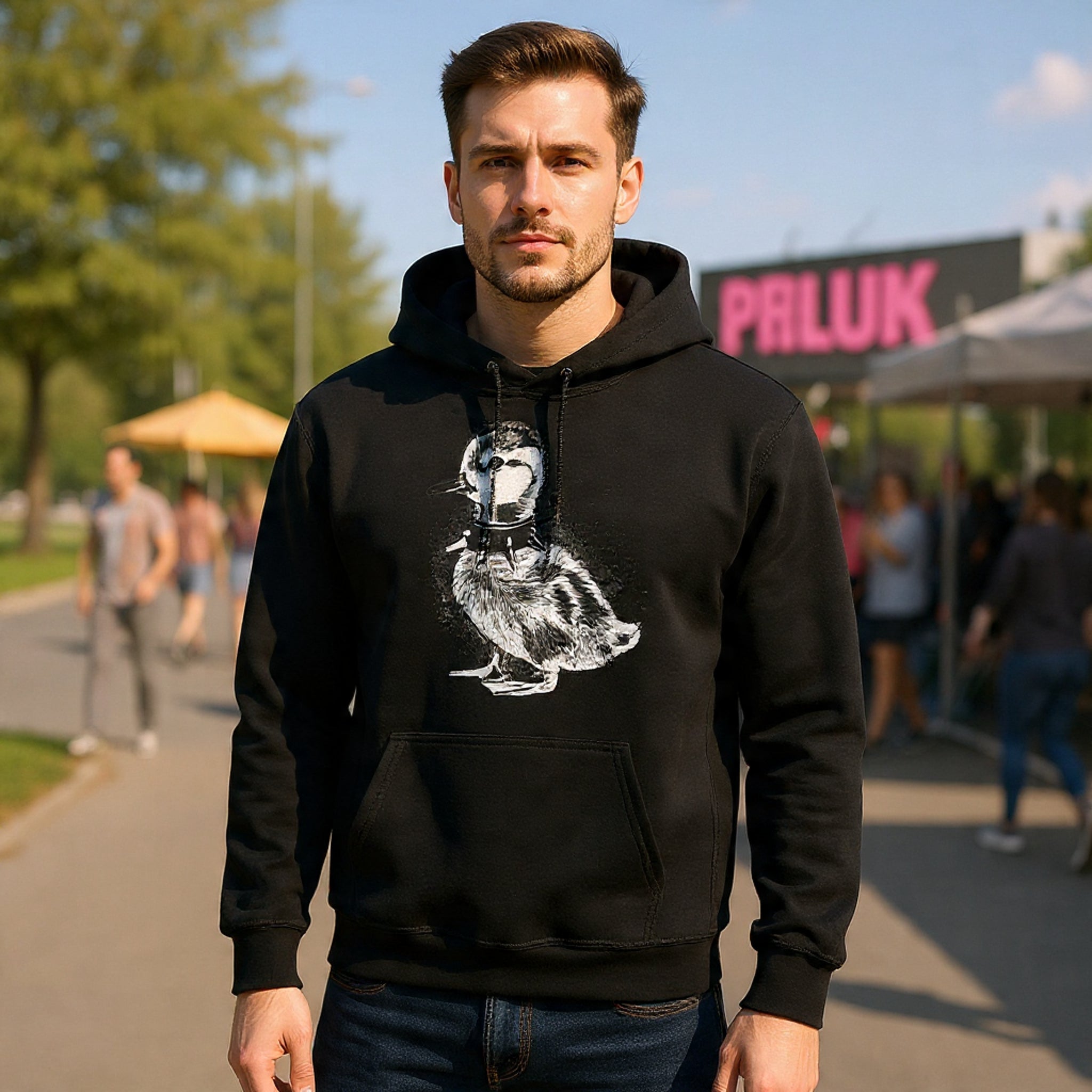 80s Punk Duckling Sketch Hoodie – Vintage Black & White Baby Duck Graphic Sweatshirt