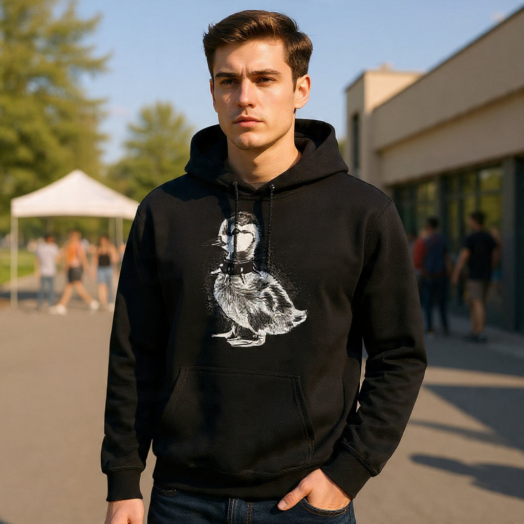 80s Punk Duckling Sketch Hoodie – Vintage Black & White Baby Duck Graphic Sweatshirt