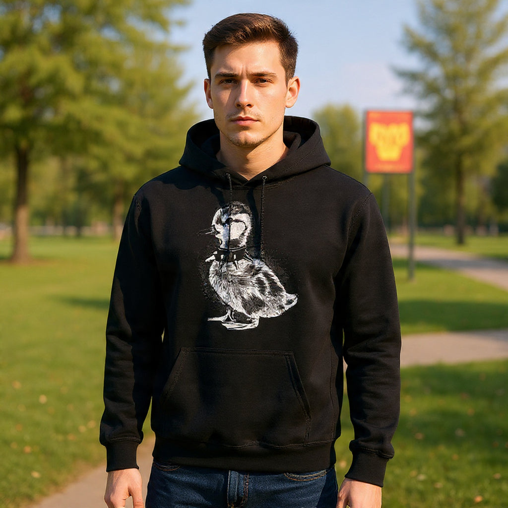 80s Punk Duckling Sketch Hoodie – Vintage Black & White Baby Duck Graphic Sweatshirt