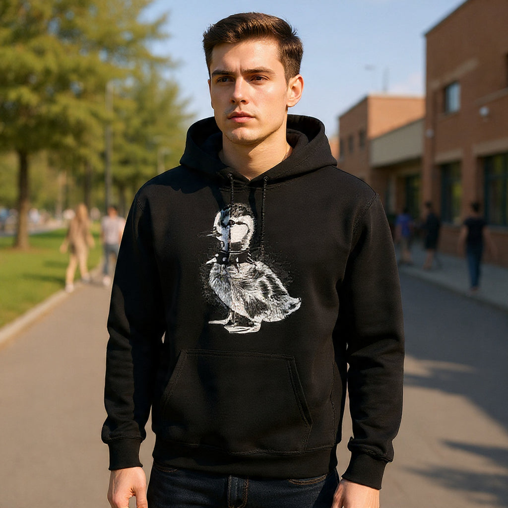 80s Punk Duckling Sketch Hoodie – Vintage Black & White Baby Duck Graphic Sweatshirt