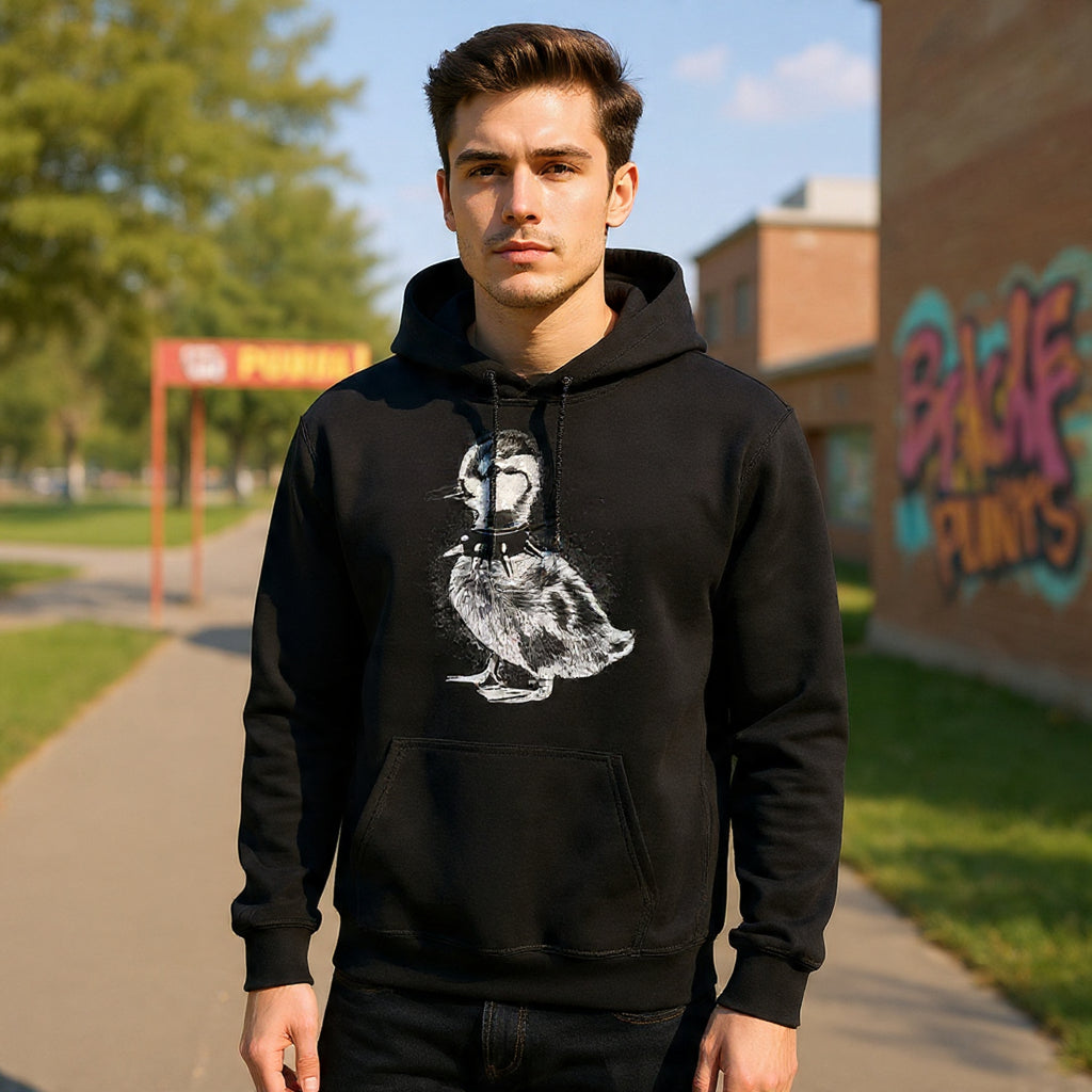 80s Punk Duckling Sketch Hoodie – Vintage Black & White Baby Duck Graphic Sweatshirt