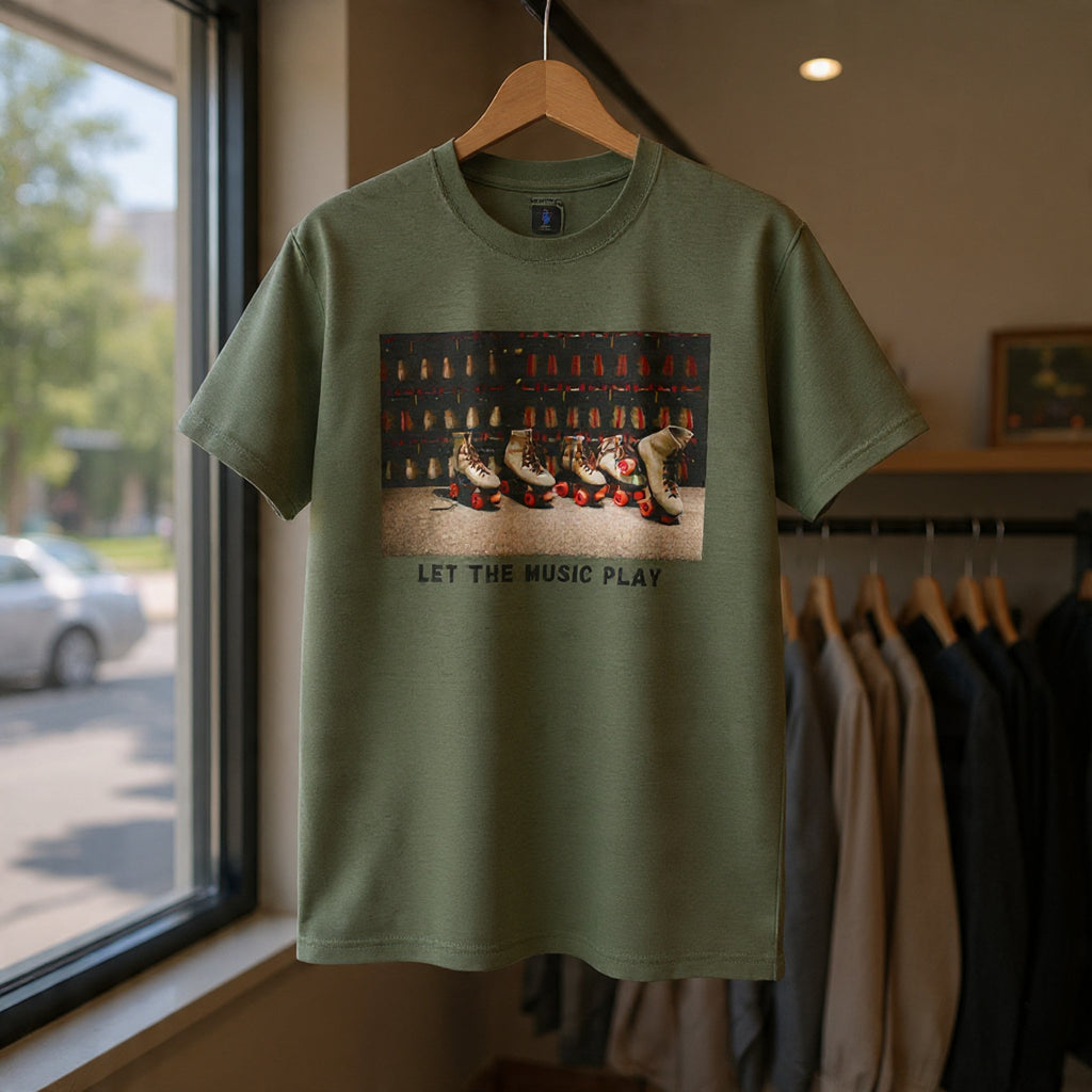 Let The Music Play Tee — Retro Roller Skates Graphic T‑Shirt