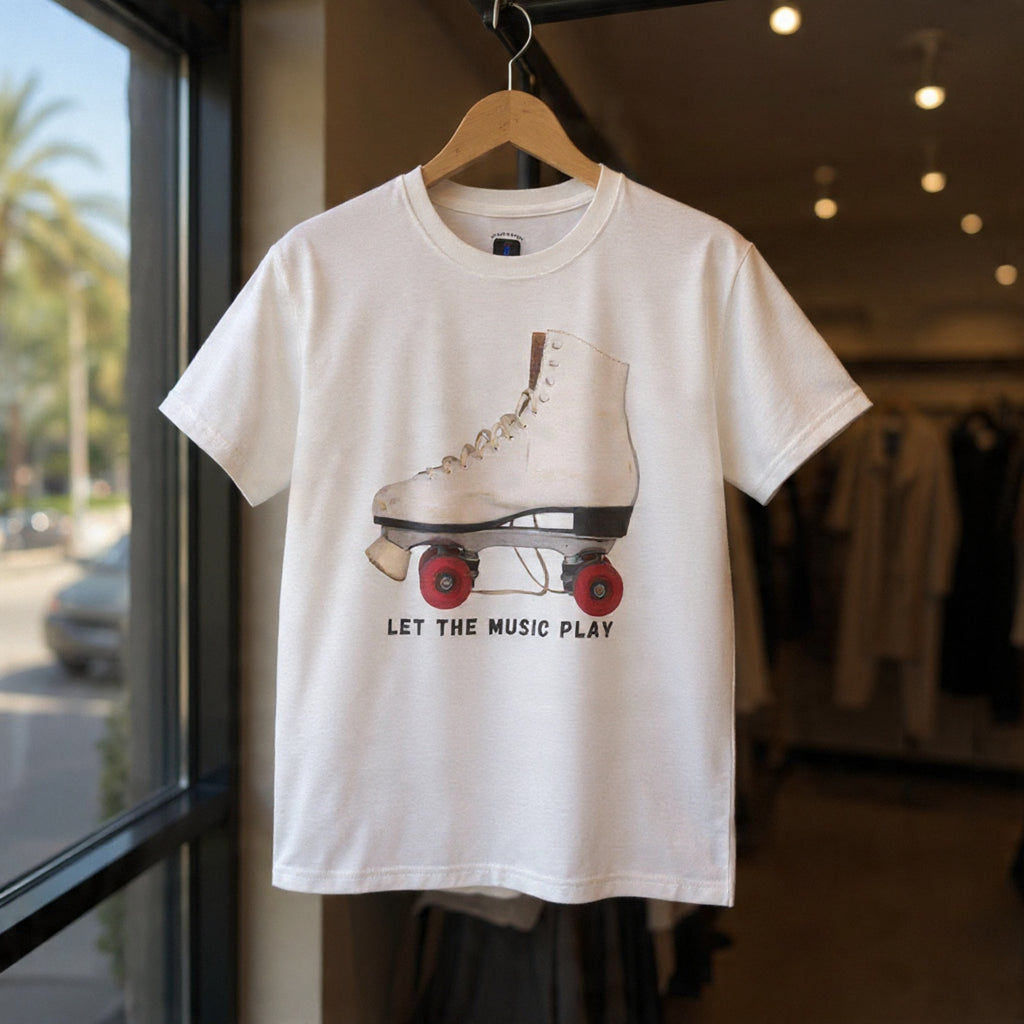 Roller Skate Tee — "Let the Music Play" Graphic T-Shirt
