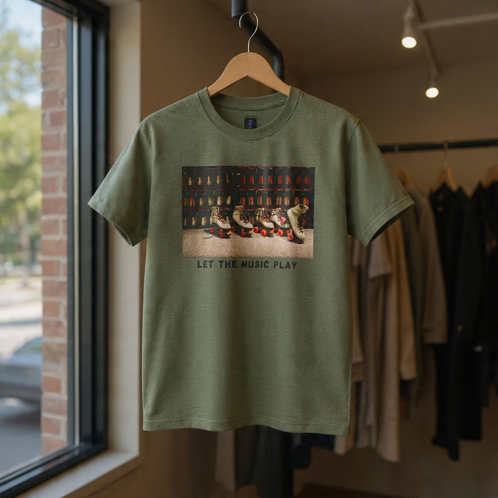 Let The Music Play Tee — Retro Roller Skates Graphic T‑Shirt