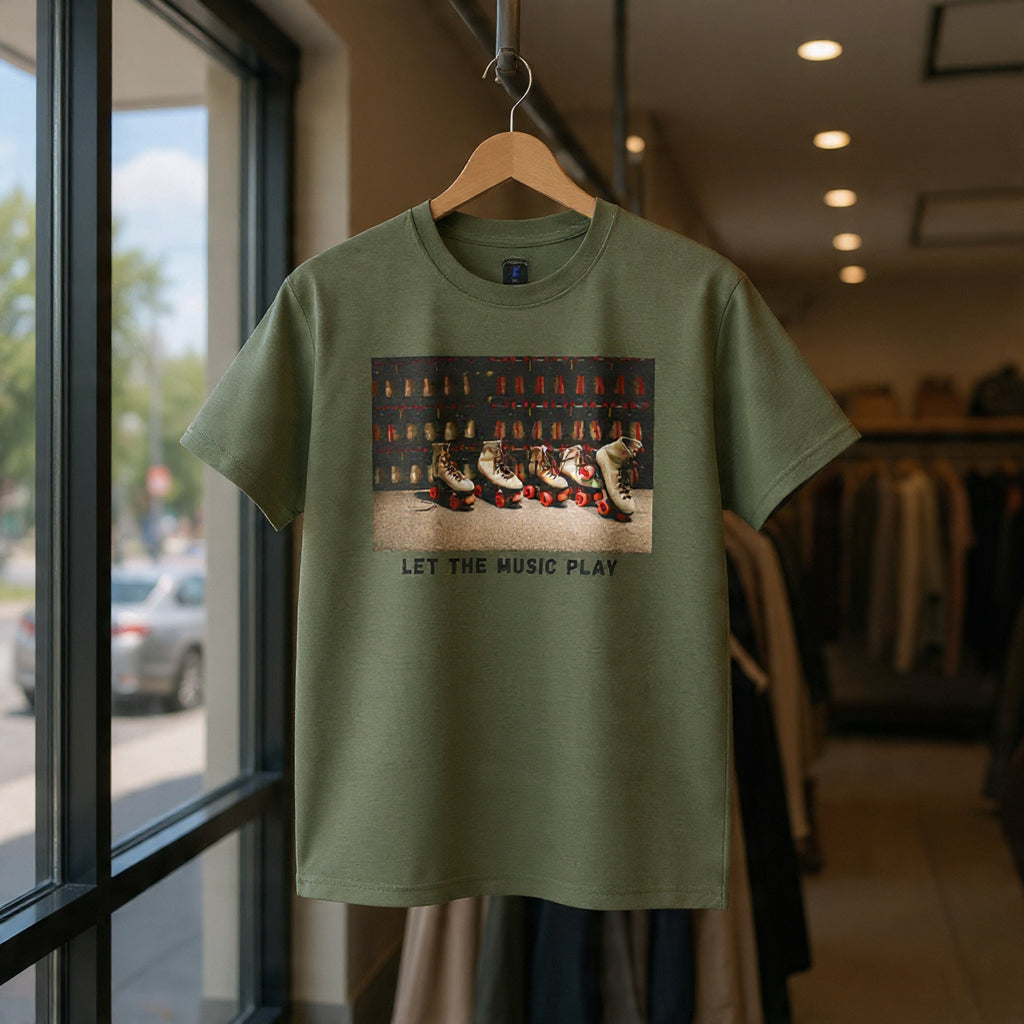 Let The Music Play Tee — Retro Roller Skates Graphic T‑Shirt