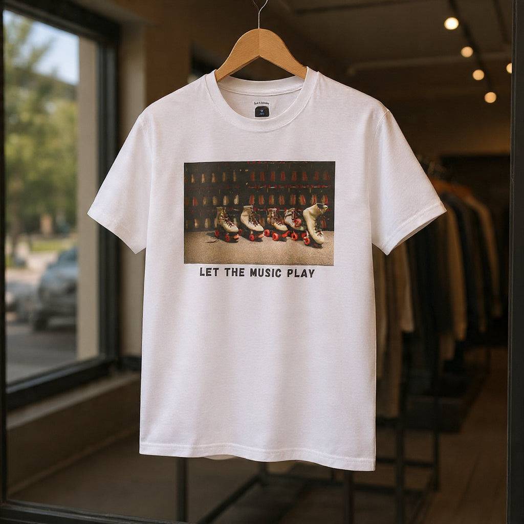 Let The Music Play Tee — Retro Roller Skates Graphic T‑Shirt