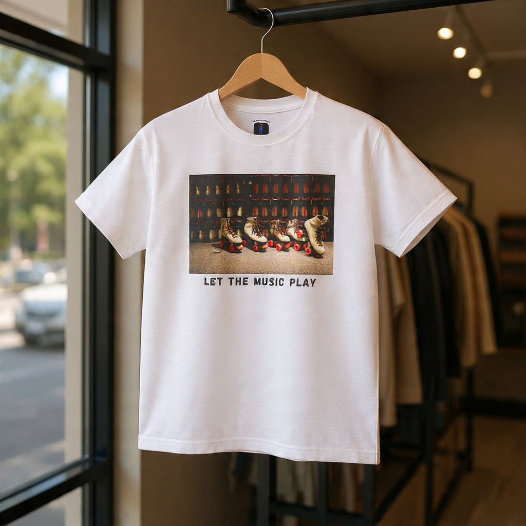 Let The Music Play Tee — Retro Roller Skates Graphic T‑Shirt