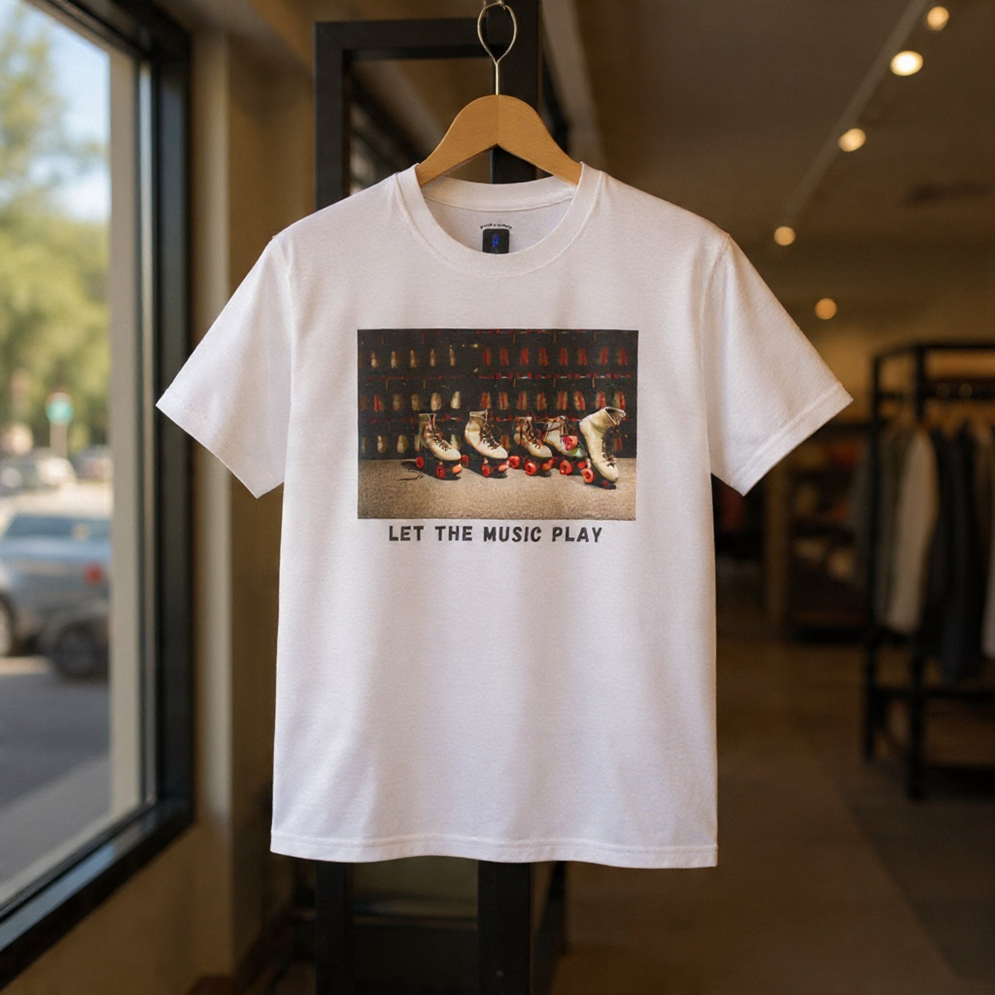 Let The Music Play Tee — Retro Roller Skates Graphic T‑Shirt
