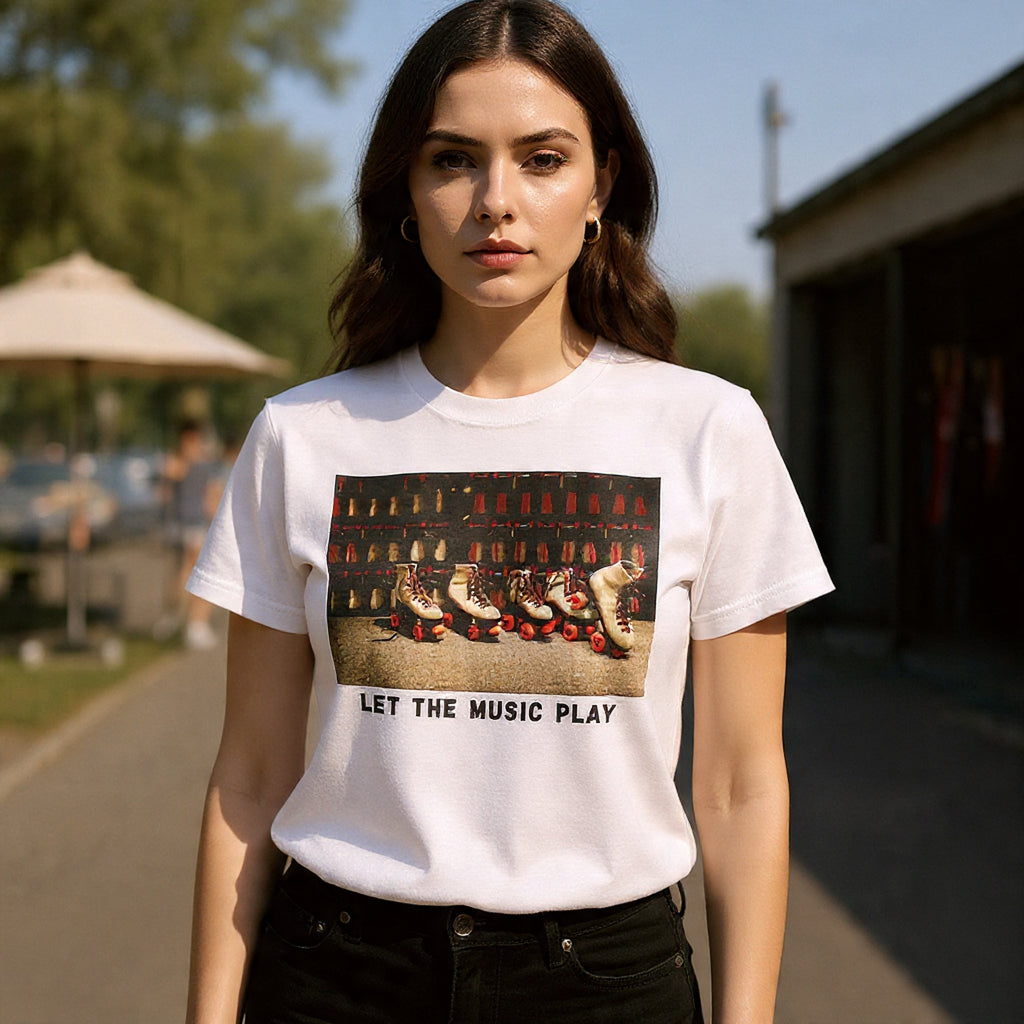 Let The Music Play Tee — Retro Roller Skates Graphic T‑Shirt