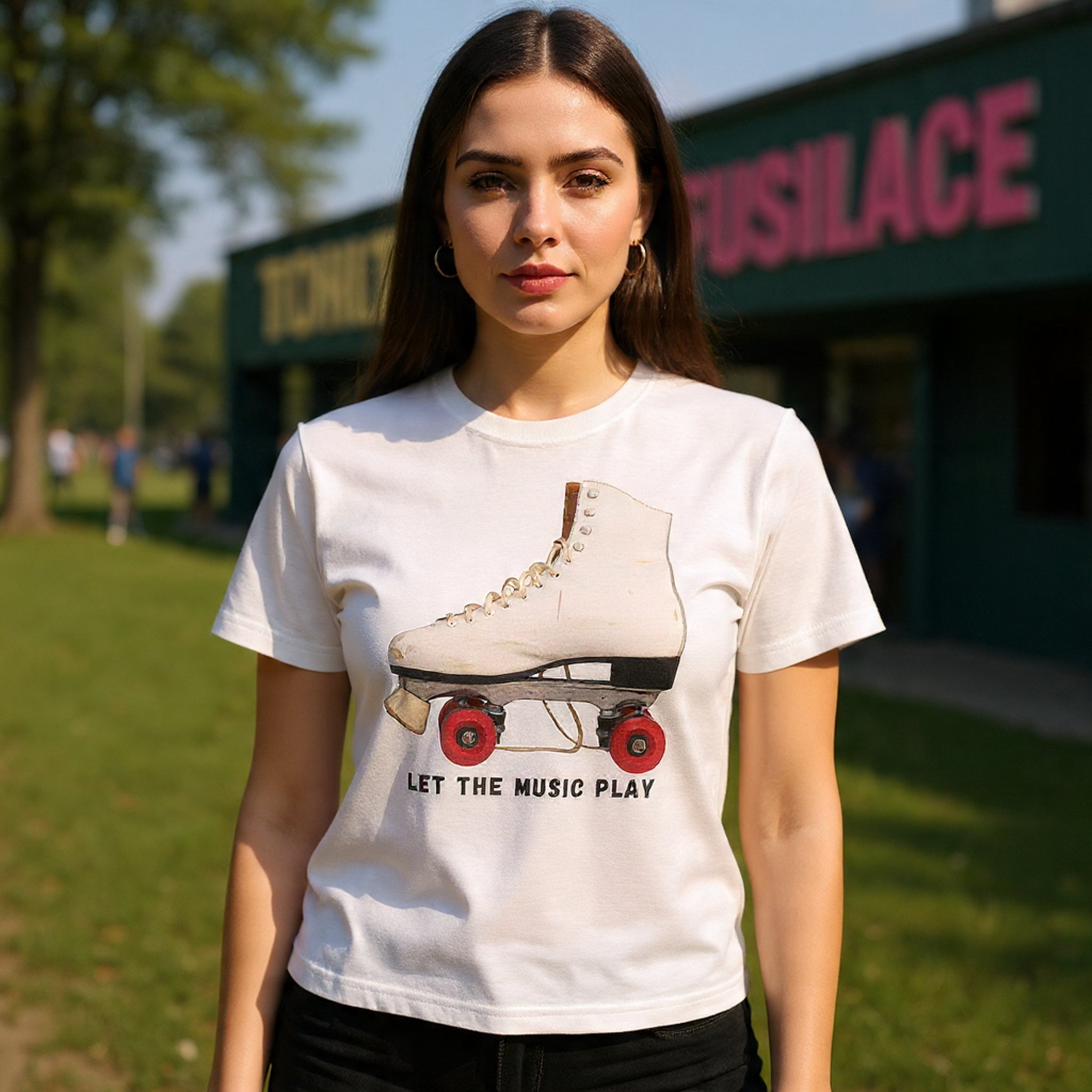 Roller Skate Tee — "Let the Music Play" Graphic T-Shirt