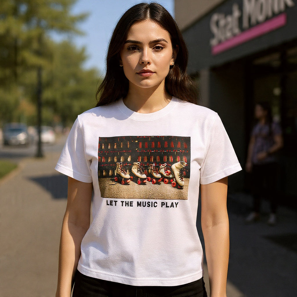 Let The Music Play Tee — Retro Roller Skates Graphic T‑Shirt