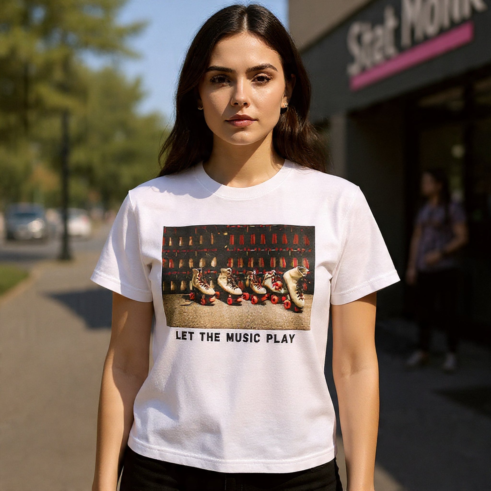 Let The Music Play Tee — Retro Roller Skates Graphic T‑Shirt