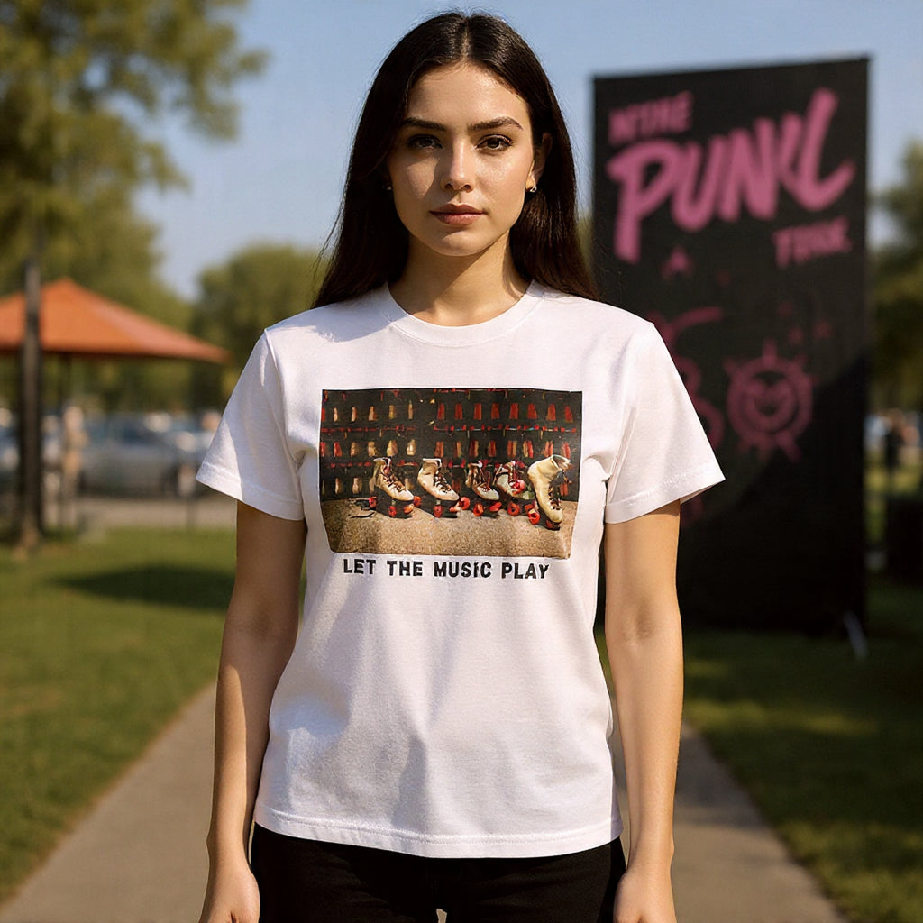 Let The Music Play Tee — Retro Roller Skates Graphic T‑Shirt
