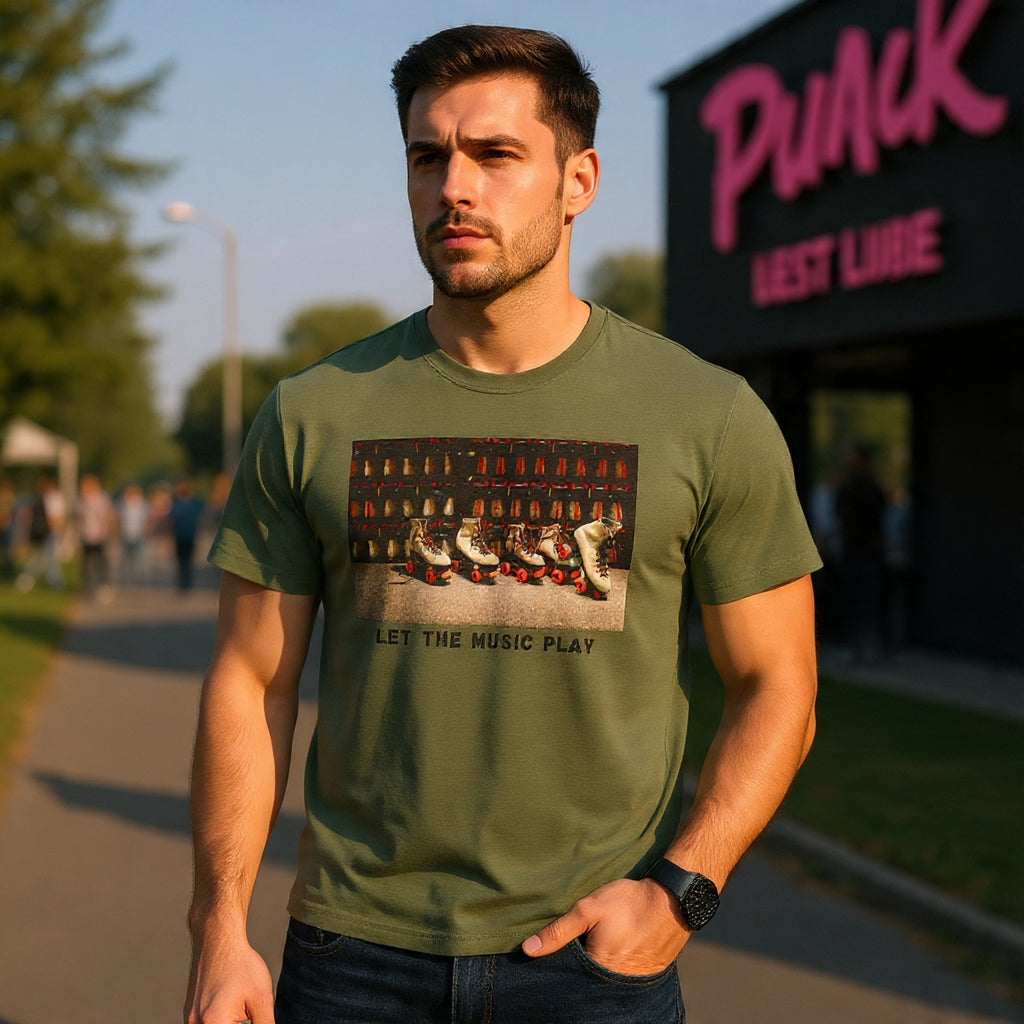 Let The Music Play Tee — Retro Roller Skates Graphic T‑Shirt