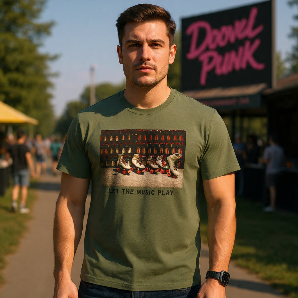 Let The Music Play Tee — Retro Roller Skates Graphic T‑Shirt