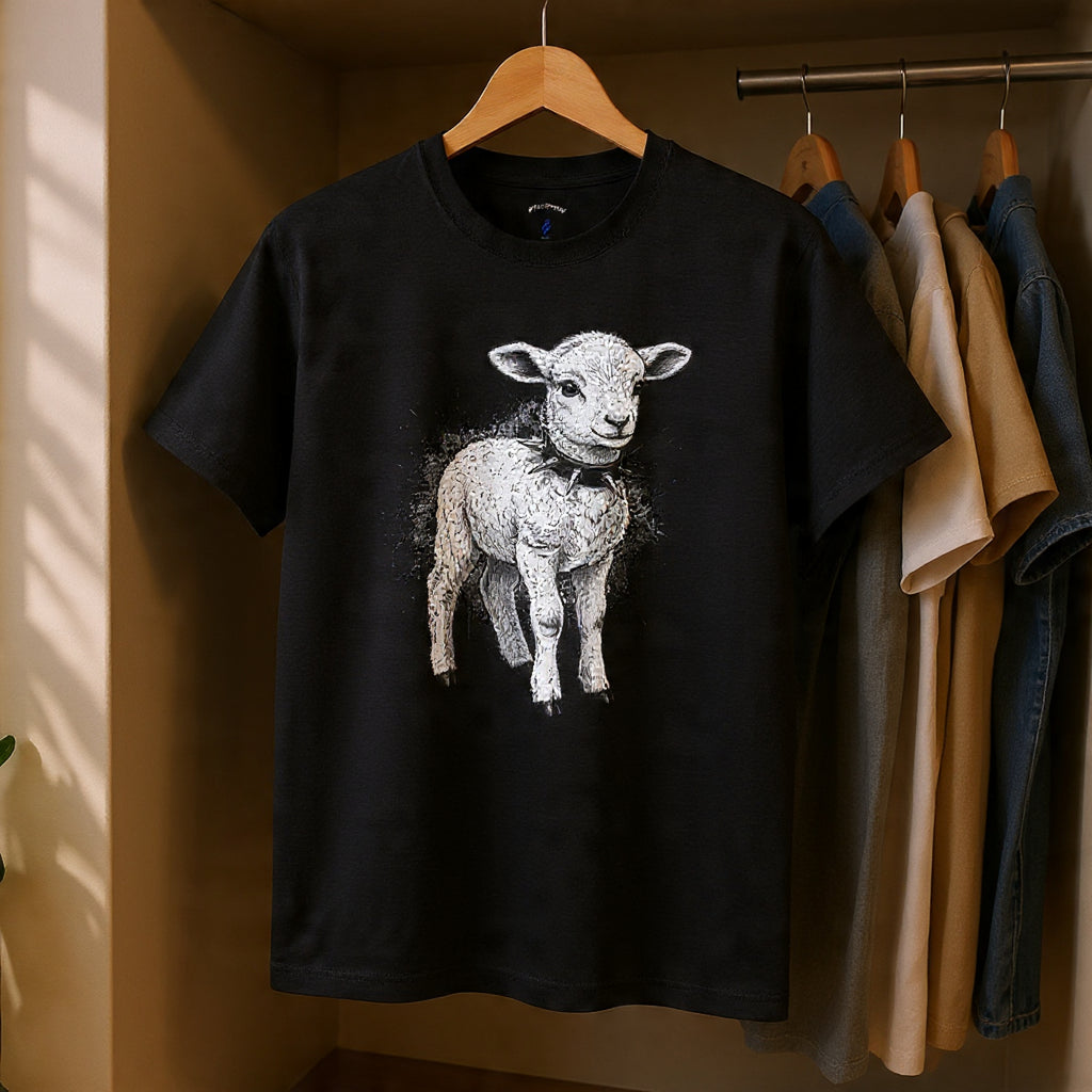 80s Punk Rock Lamb Illustration Tee — Vintage Baby Sheep Graphic T-Shirt