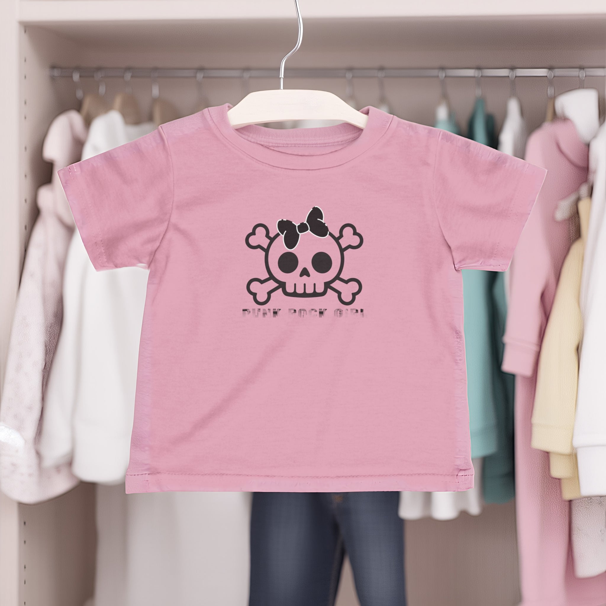 Infant Tee — Cute Skull & Crossbones Baby Shirt (Bow Accent) 80s Retro