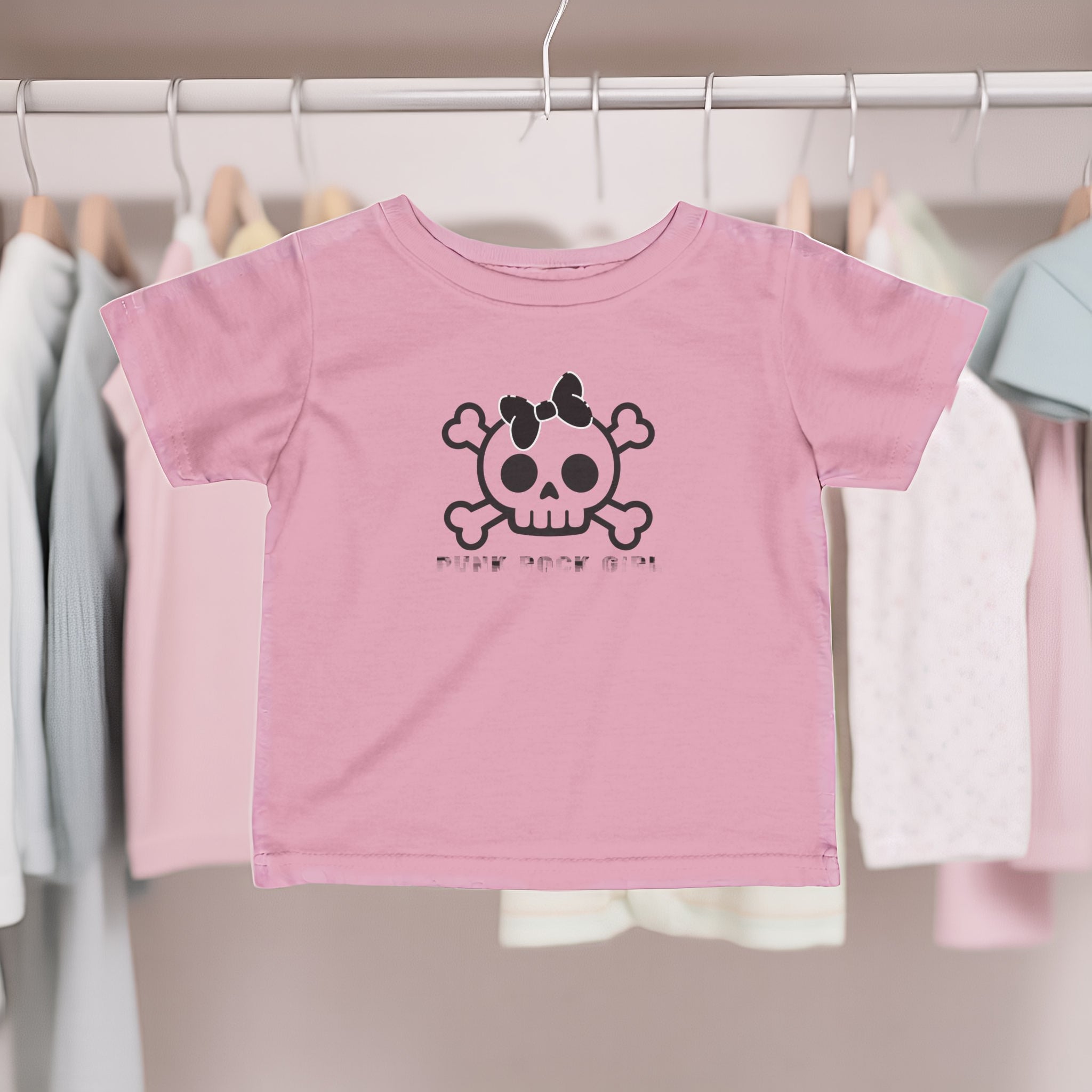 Infant Tee — Cute Skull & Crossbones Baby Shirt (Bow Accent) 80s Retro