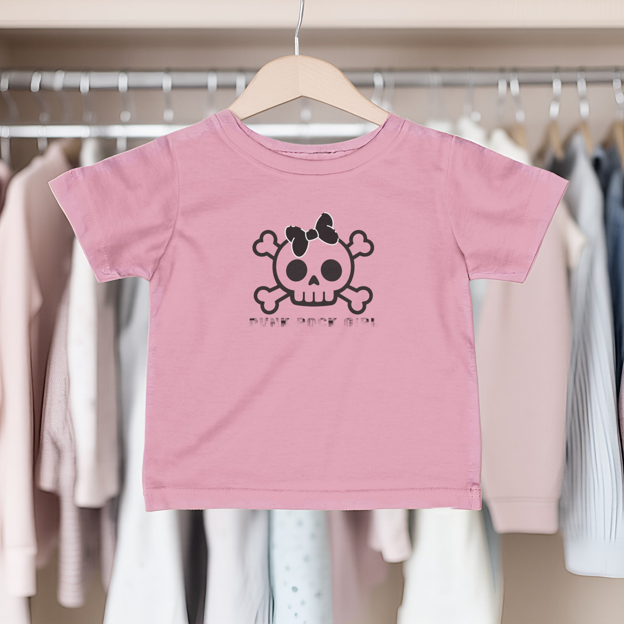Infant Tee — Cute Skull & Crossbones Baby Shirt (Bow Accent) 80s Retro
