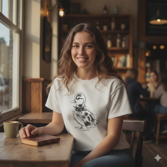 Punk Duckling Sketch T-Shirt — Black & White Watercolor 80s Punk Rock Duck Tee