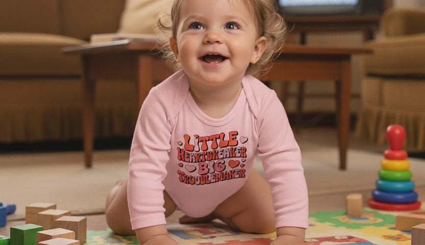 Infant Bodysuit — "Little Heartbreaker Big Trouble" Retro Heart Baby Onesie