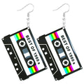 70s 80s 90s Earrings for Women Retro Cassette Tape Earrings Acrylic Radio Tape Drop Dangle Earrings for Cosplay Glow Party Music Festival 70s 80s 90s Accessories BEST OF 1980s Black