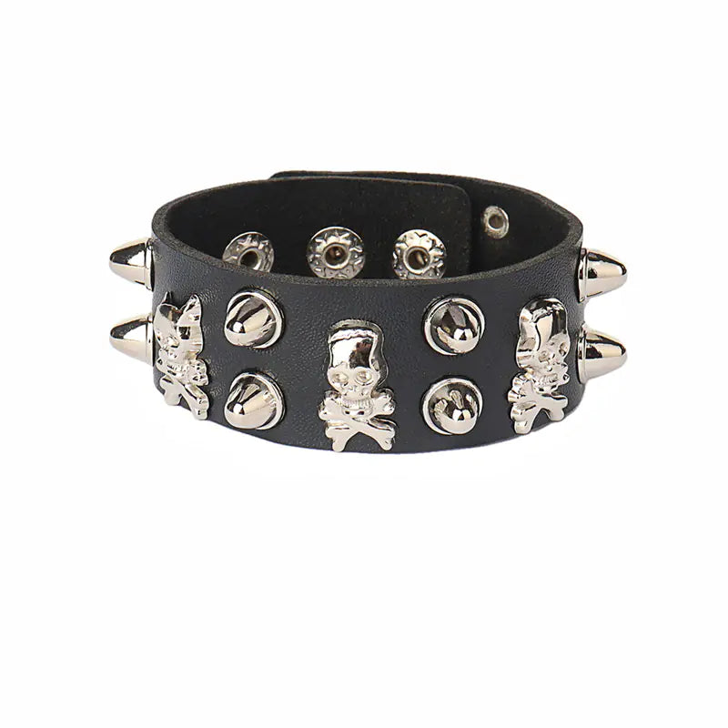Punk Gothic Skull Rivet PU Leather Bracelet